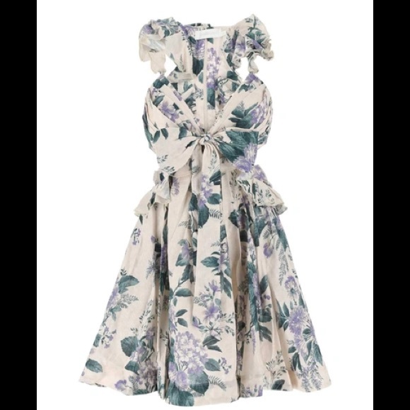 Zimmerman Cassia Cutout Ruffled Floral-print Linen Mini Dress Size 1 - Picture 3 of 5